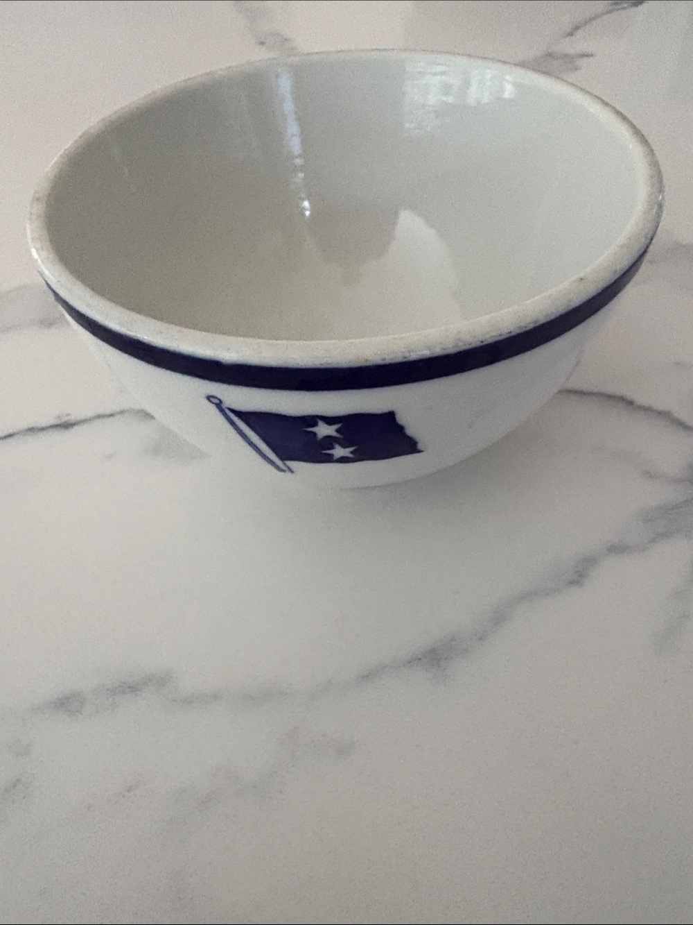 Shenango White Ceramic Teacup with Rear Admiral Navy Blue Flag Accent